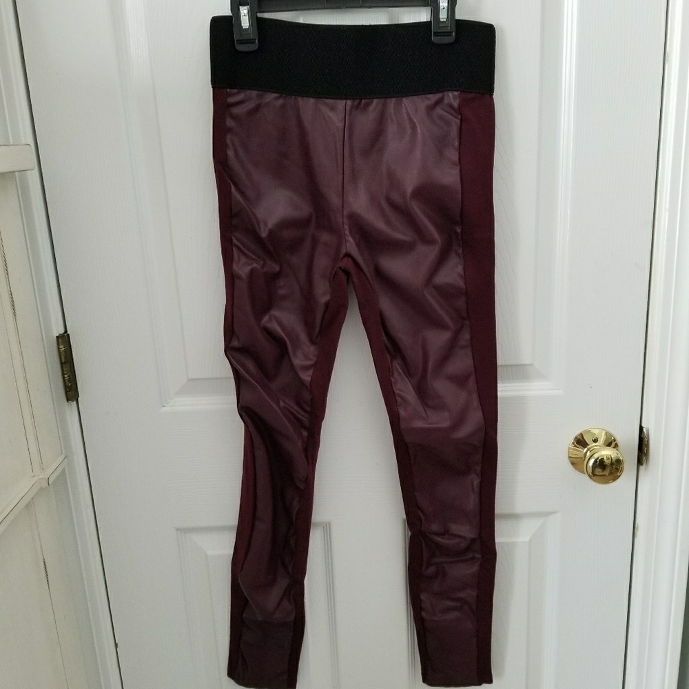 Maroon Pleather Stretch Leggings